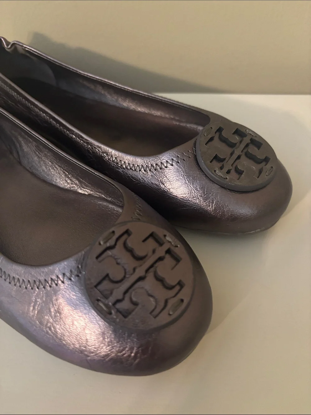 Tory Burch Minnie Travel Ballet Flats Gunmetal Metallic Pewter